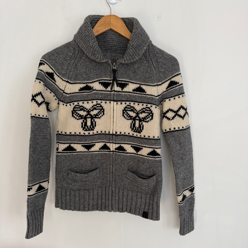 Aritzia TNA Sea to Sky Wool Sweater Cardigan Full Zip Beige Gray Size Medium